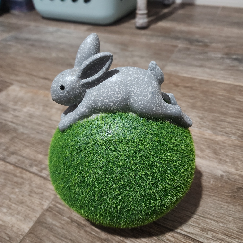 Decorative Grey Rabbit On Grass Ball- Easter Decor